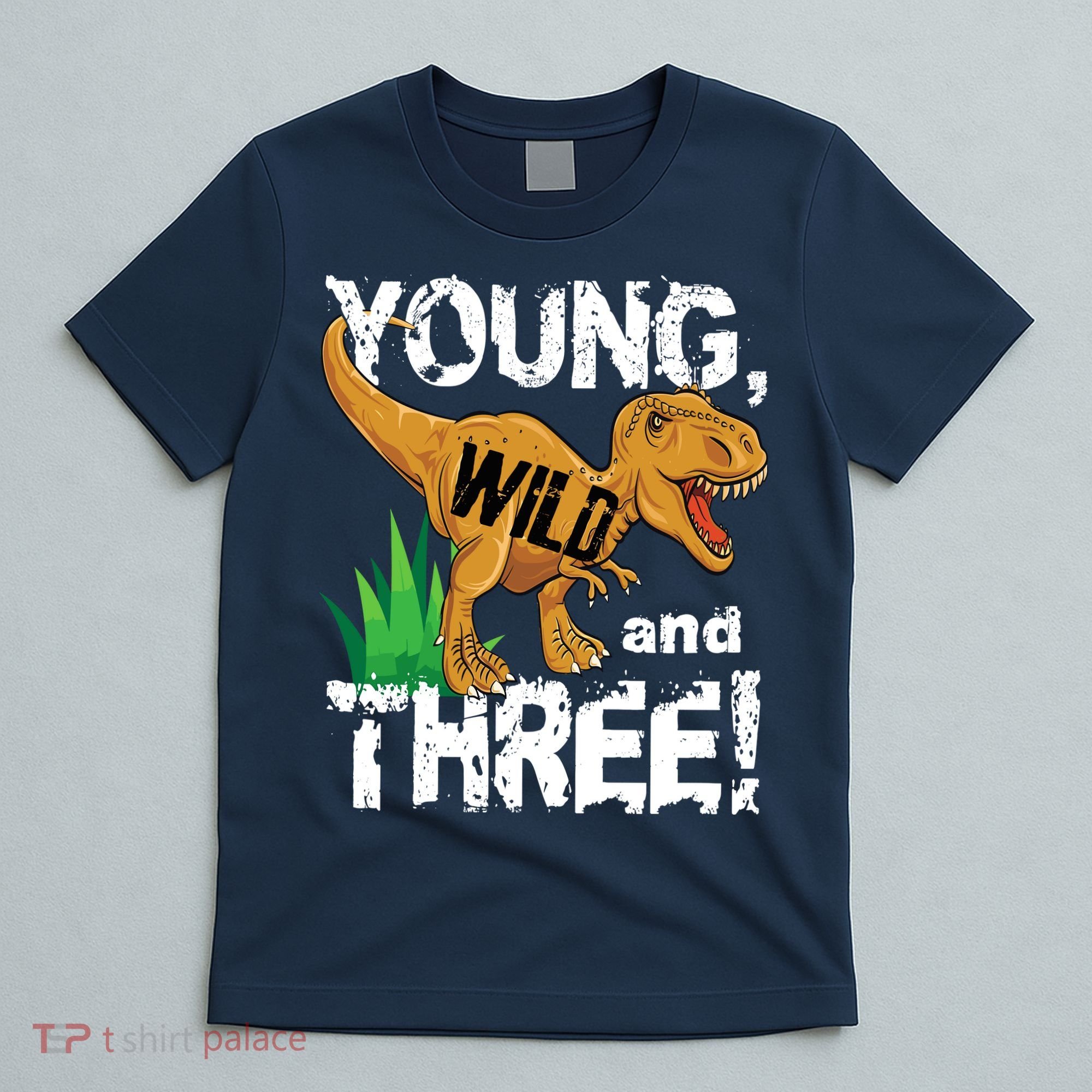 Young Wild And Three (3) Dinosaur Trex Birthday Boy T-Shirt