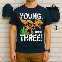 Young Wild And Three (3) Dinosaur Trex Birthday Boy T-Shirt thumb 6