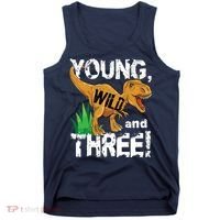 Young Wild And Three (3) Dinosaur Trex Birthday Boy Tank Top thumb 0