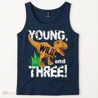 Young Wild And Three (3) Dinosaur Trex Birthday Boy Tank Top thumb 2