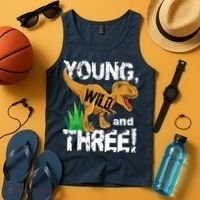 Young Wild And Three (3) Dinosaur Trex Birthday Boy Tank Top thumb 4
