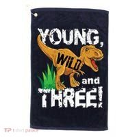 Young Wild And Three (3) Dinosaur Trex Birthday Boy Golf Towel thumb 0