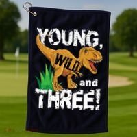 Young Wild And Three (3) Dinosaur Trex Birthday Boy Golf Towel thumb 1