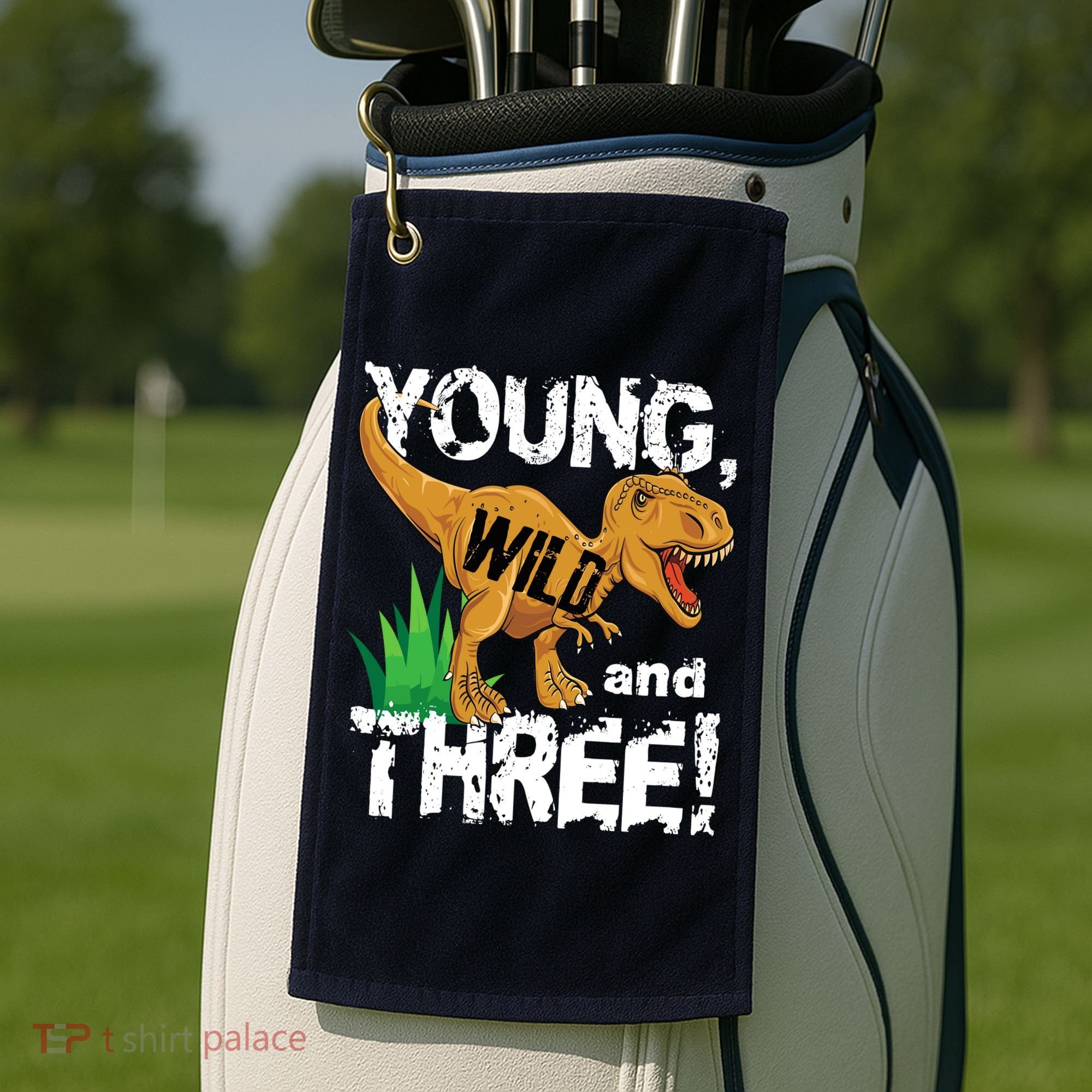 Young Wild And Three (3) Dinosaur Trex Birthday Boy Golf Towel
