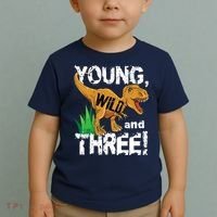 Young Wild And Three (3) Dinosaur Trex Birthday Boy Toddler T-Shirt thumb 2
