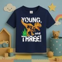 Young Wild And Three (3) Dinosaur Trex Birthday Boy Toddler T-Shirt thumb 3
