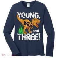 Young Wild And Three (3) Dinosaur Trex Birthday Boy Women's Long Sleeve Shirt thumb 0