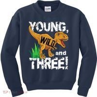 Young Wild And Three (3) Dinosaur Trex Birthday Boy Kids Sweatshirt thumb 0