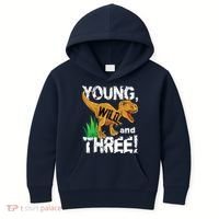 Young Wild And Three (3) Dinosaur Trex Birthday Boy Kids Hoodie thumb 0