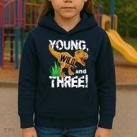 Young Wild And Three (3) Dinosaur Trex Birthday Boy Kids Hoodie thumb 3