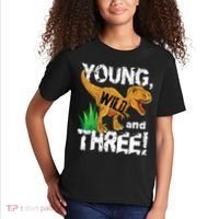 Young Wild And Three (3) Dinosaur Trex Birthday Boy Kids T-Shirt thumb 2