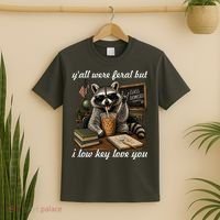 Yall Were Feral But I Low Key Love You Funny Raccoon T-Shirt thumb 2