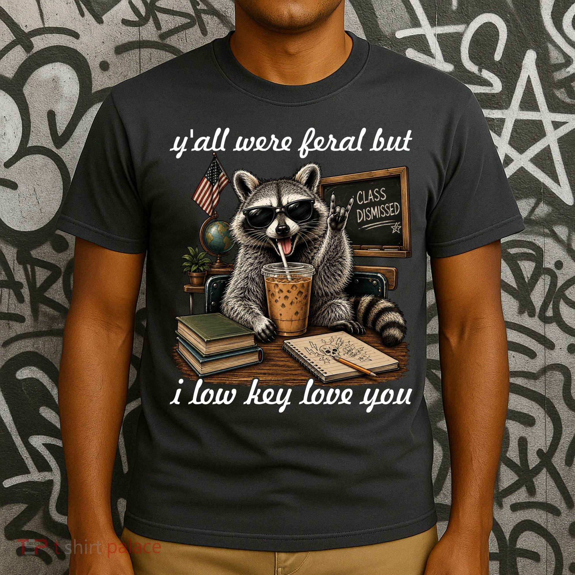 Yall Were Feral But I Low Key Love You Funny Raccoon T-Shirt