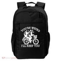 You’re Weird I'll Keep You Funny Meme Racoon Bicycle Retro Backpack thumb 0