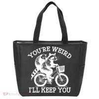You’re Weird I'll Keep You Funny Meme Racoon Bicycle Retro Tote Bag thumb 0