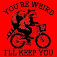 You’re Weird I'll Keep You Funny Meme Racoon Bicycle Retro Santa Hat thumb 1