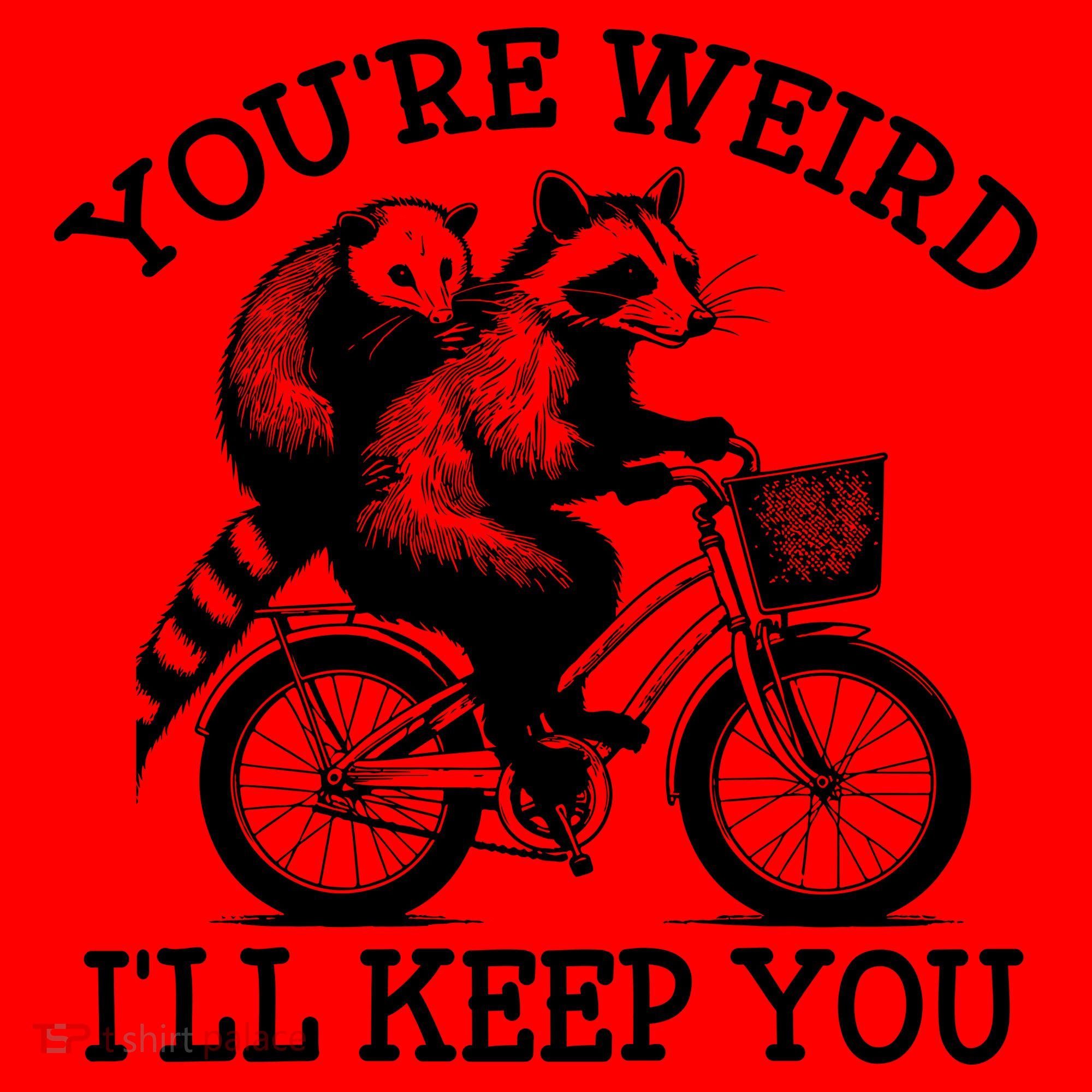 You’re Weird I'll Keep You Funny Meme Racoon Bicycle Retro Santa Hat