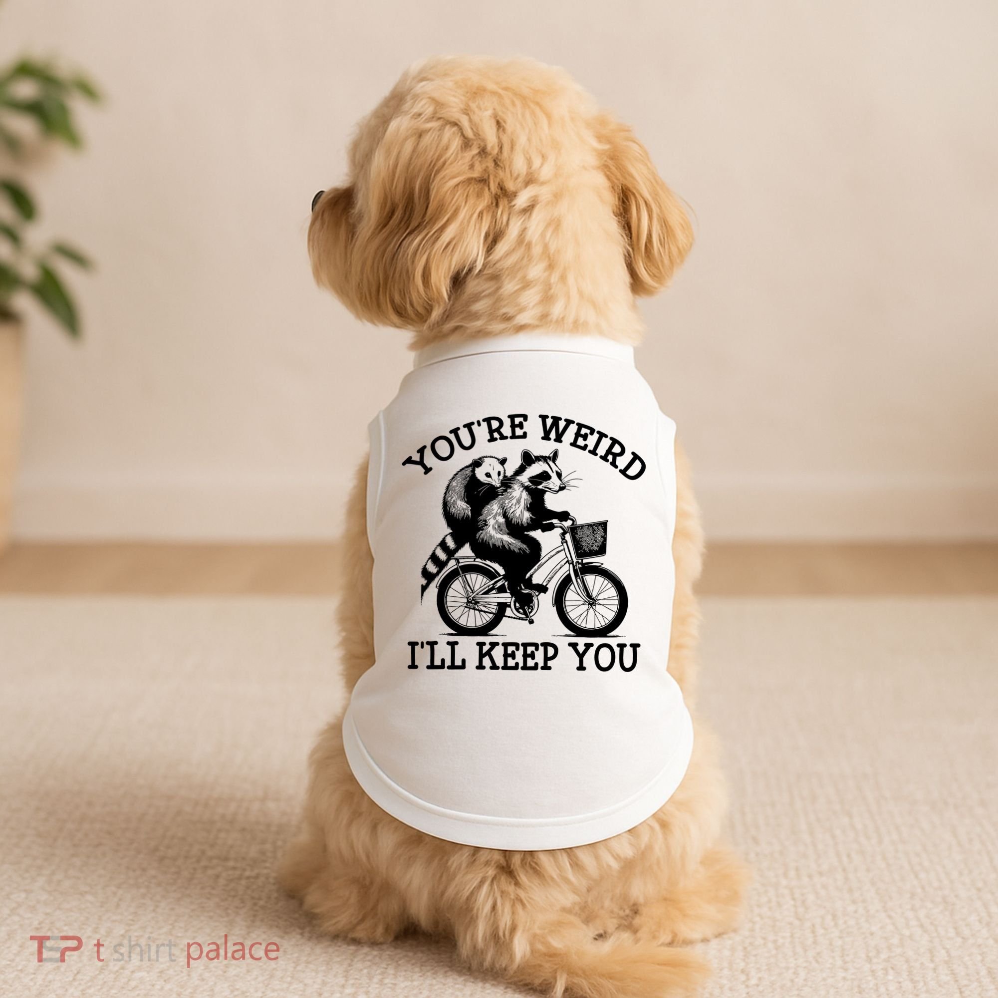 You’re Weird I'll Keep You Funny Meme Racoon Bicycle Retro Doggie Tank