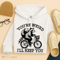 You’re Weird I'll Keep You Funny Meme Racoon Bicycle Retro Hoodie thumb 4