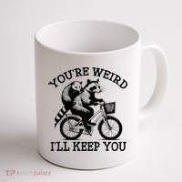You’re Weird I'll Keep You Funny Meme Racoon Bicycle Retro Coffee Mug thumb 1