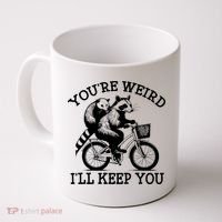 You’re Weird I'll Keep You Funny Meme Racoon Bicycle Retro Coffee Mug thumb 0