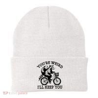 You’re Weird I'll Keep You Funny Meme Racoon Bicycle Retro Beanie thumb 0