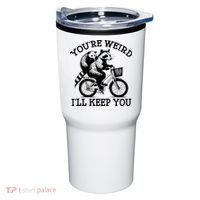 You’re Weird I'll Keep You Funny Meme Racoon Bicycle Retro Tumbler thumb 0
