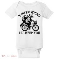 You’re Weird I'll Keep You Funny Meme Racoon Bicycle Retro Baby Bodysuit thumb 0