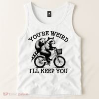 You’re Weird I'll Keep You Funny Meme Racoon Bicycle Retro Tank Top thumb 2