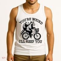 You’re Weird I'll Keep You Funny Meme Racoon Bicycle Retro Tank Top thumb 3