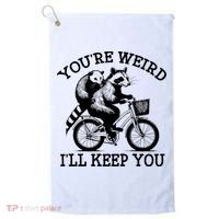 You’re Weird I'll Keep You Funny Meme Racoon Bicycle Retro Golf Towel thumb 0