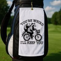 You’re Weird I'll Keep You Funny Meme Racoon Bicycle Retro Golf Towel thumb 2