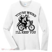 You’re Weird I'll Keep You Funny Meme Racoon Bicycle Retro Women's Long Sleeve Shirt thumb 0