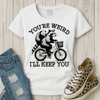 You’re Weird I'll Keep You Funny Meme Racoon Bicycle Retro Women's T-Shirt thumb 3