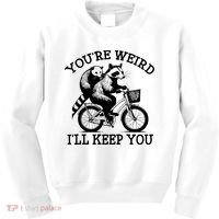 You’re Weird I'll Keep You Funny Meme Racoon Bicycle Retro Kids Sweatshirt thumb 0