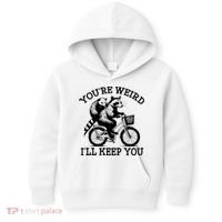 You’re Weird I'll Keep You Funny Meme Racoon Bicycle Retro Kids Hoodie thumb 0