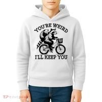 You’re Weird I'll Keep You Funny Meme Racoon Bicycle Retro Kids Hoodie thumb 4
