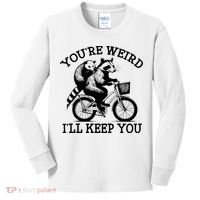 You’re Weird I'll Keep You Funny Meme Racoon Bicycle Retro Kids Long Sleeve Shirt thumb 0