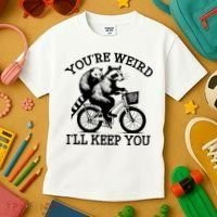 You’re Weird I'll Keep You Funny Meme Racoon Bicycle Retro Kids T-Shirt thumb 3