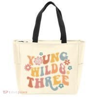 Young Wild & Three Retro Groovy 3rd Birthday Tote Bag thumb 0