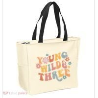 Young Wild & Three Retro Groovy 3rd Birthday Tote Bag thumb 2