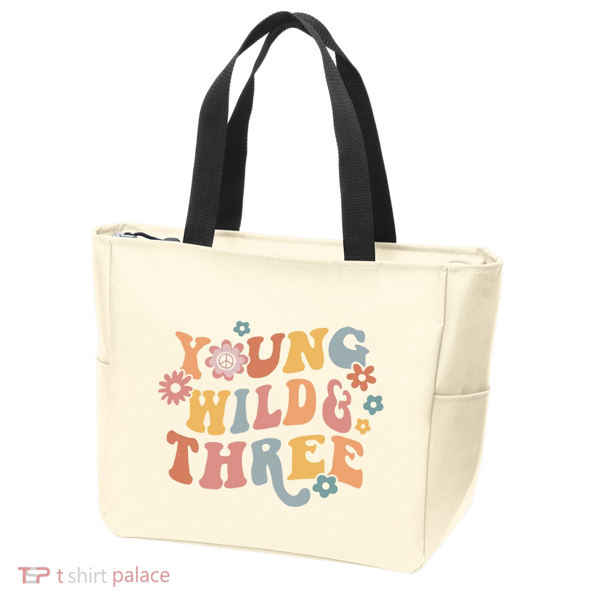 Young Wild & Three Retro Groovy 3rd Birthday Tote Bag