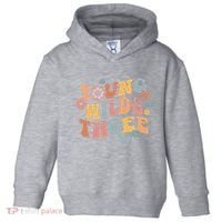 Young Wild & Three Retro Groovy 3rd Birthday Toddler Hoodie thumb 0