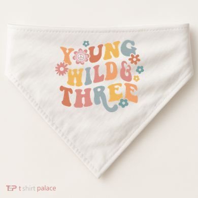 Young Wild & Three Retro Groovy 3rd Birthday USA-Made Doggie Bandana