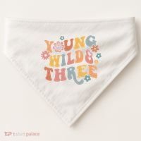 Young Wild & Three Retro Groovy 3rd Birthday USA-Made Doggie Bandana thumb 0