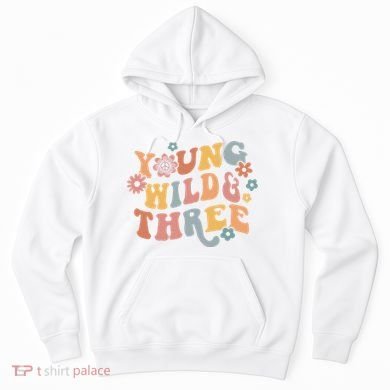 Young Wild & Three Retro Groovy 3rd Birthday Hoodie