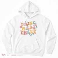 Young Wild & Three Retro Groovy 3rd Birthday Hoodie thumb 0