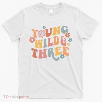 Young Wild & Three Retro Groovy 3rd Birthday T-Shirt