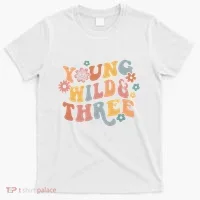 Young Wild & Three Retro Groovy 3rd Birthday T-Shirt thumb 0