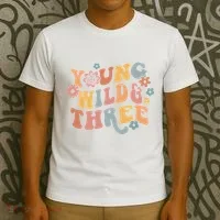 Young Wild & Three Retro Groovy 3rd Birthday T-Shirt thumb 3